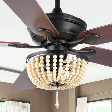 Erin 52" Rustic Farmhouse Iron/Wood Bead Mobile-App/Remote-Controlled LED Ceiling Fan - JONATHAN Y